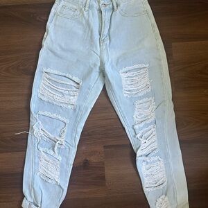 SHEIN Light Blue Ripped Boyfriend Jeans